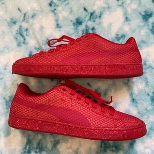 Red Puma sneakers with Mesh Hole Design